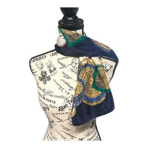 Vintage Hour Glass Time Traveler Italian Silk Scarf 30" Italy Classic Design